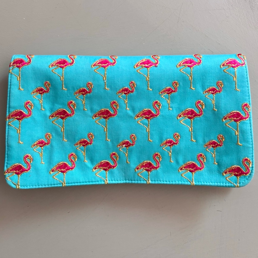SHIRALEAH CHICAGO Satin Embroidered Flamingo Clutch Gold Chain Shoulder Bag - Picture 7 of 10